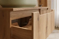 Furnidea Meuble bas de salle de bain 40 cm avec panier à linge et plan NOVA chêne Coast Evoke