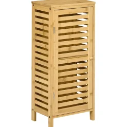 kleankin Meuble bas de salle de bain une porte - étagère réglable - bois de bambou verni