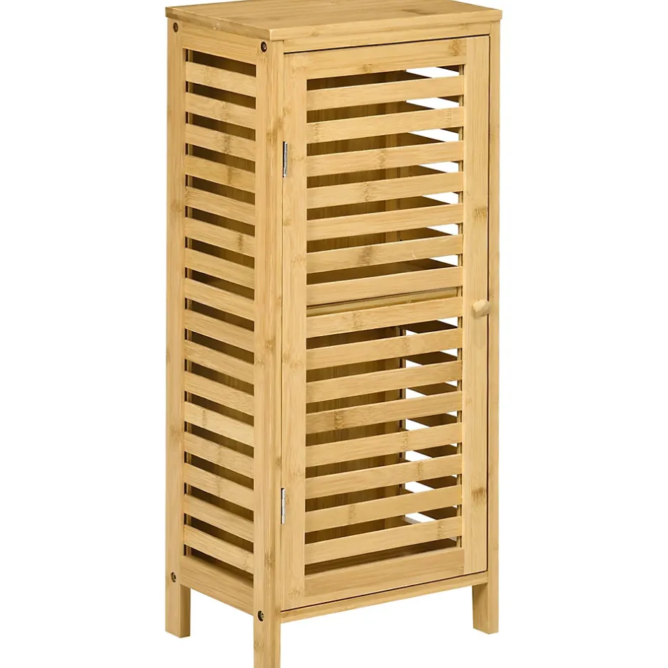kleankin Meuble bas de salle de bain une porte - étagère réglable - bois de bambou verni