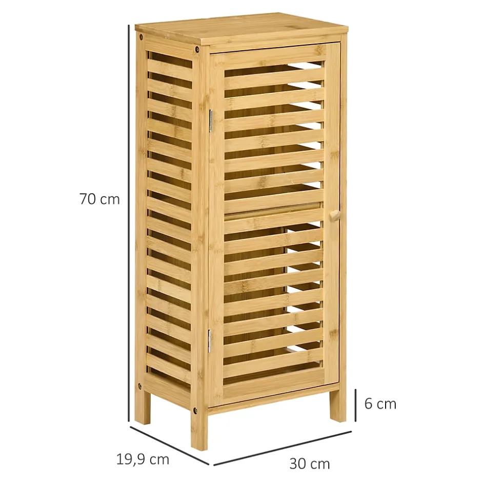 kleankin Meuble bas de salle de bain une porte - étagère réglable - bois de bambou verni
