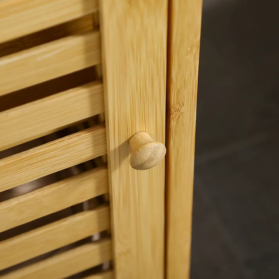 kleankin Meuble bas de salle de bain une porte - étagère réglable - bois de bambou verni