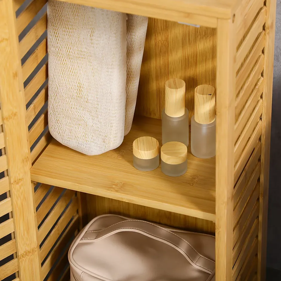 kleankin Meuble bas de salle de bain une porte - étagère réglable - bois de bambou verni