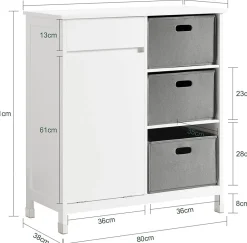 Sobuy Meuble Bas de Salle de Bain avec 1 Tiroir, 1 Panier à Linge et 3 Panier, BZR77-W,