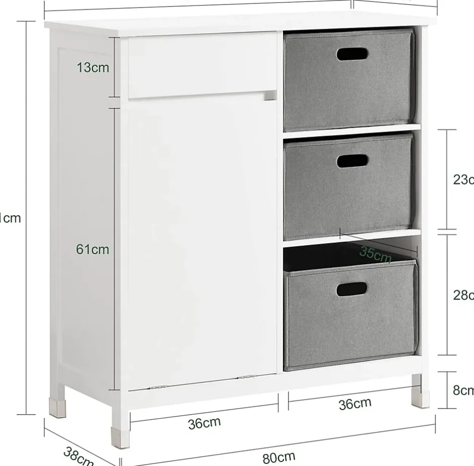 Sobuy Meuble Bas de Salle de Bain avec 1 Tiroir, 1 Panier à Linge et 3 Panier, BZR77-W,