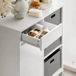 Sobuy Meuble Bas de Salle de Bain avec 1 Tiroir, 1 Panier à Linge et 3 Panier, BZR77-W,