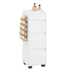 Sobuy Meuble Bas de Salle de Bain avec Tiroir, Compartiments et Porte-Serviette, BZR29-W,* Colonne De Salle De Bains|Meuble De Salle De Bains Faible Profondeur