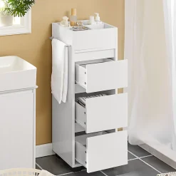 Sobuy Meuble Bas de Salle de Bain avec Tiroir, Compartiments et Porte-Serviette, BZR29-W,* Colonne De Salle De Bains|Meuble De Salle De Bains Faible Profondeur