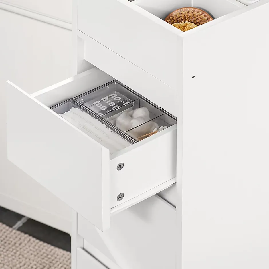 Sobuy Meuble Bas de Salle de Bain avec Tiroir, Compartiments et Porte-Serviette, BZR29-W,* Colonne De Salle De Bains|Meuble De Salle De Bains Faible Profondeur