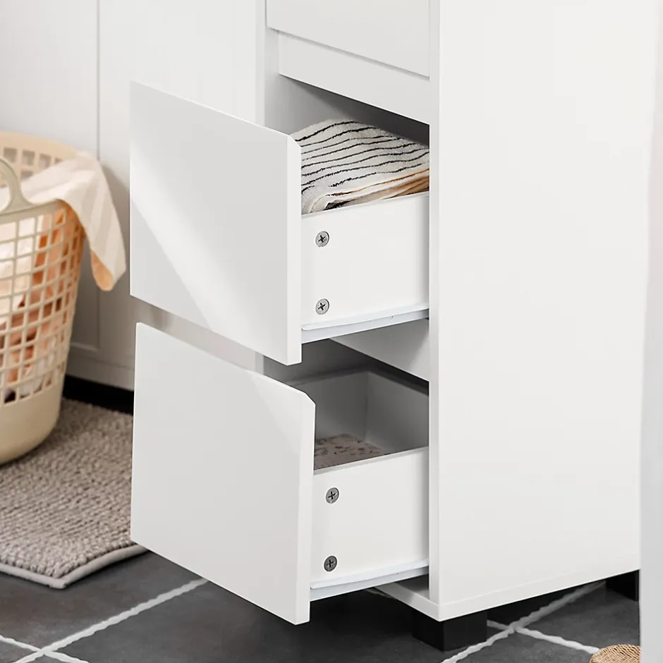 Sobuy Meuble Bas de Salle de Bain avec Tiroir, Compartiments et Porte-Serviette, BZR29-W,* Colonne De Salle De Bains|Meuble De Salle De Bains Faible Profondeur