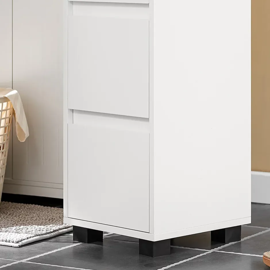 Sobuy Meuble Bas de Salle de Bain avec Tiroir, Compartiments et Porte-Serviette, BZR29-W,* Colonne De Salle De Bains|Meuble De Salle De Bains Faible Profondeur