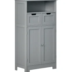 kleankin Meuble bas de salle de bain multi-rangements grande niche 2 tiroirs placard double porte avec étagère MDF gris
