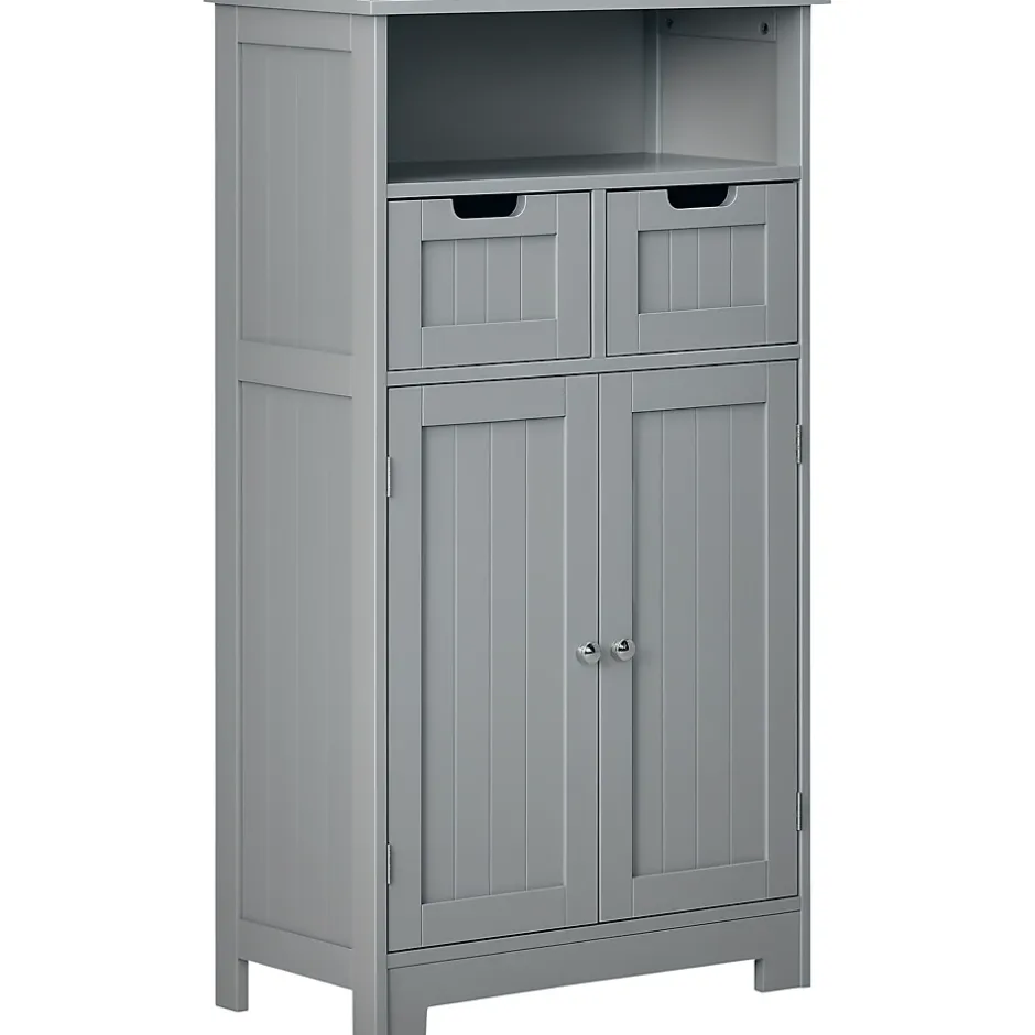 kleankin Meuble bas de salle de bain multi-rangements grande niche 2 tiroirs placard double porte avec étagère MDF gris