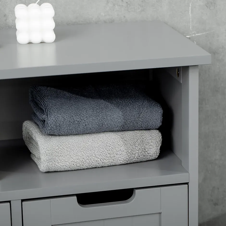 kleankin Meuble bas de salle de bain multi-rangements grande niche 2 tiroirs placard double porte avec étagère MDF gris