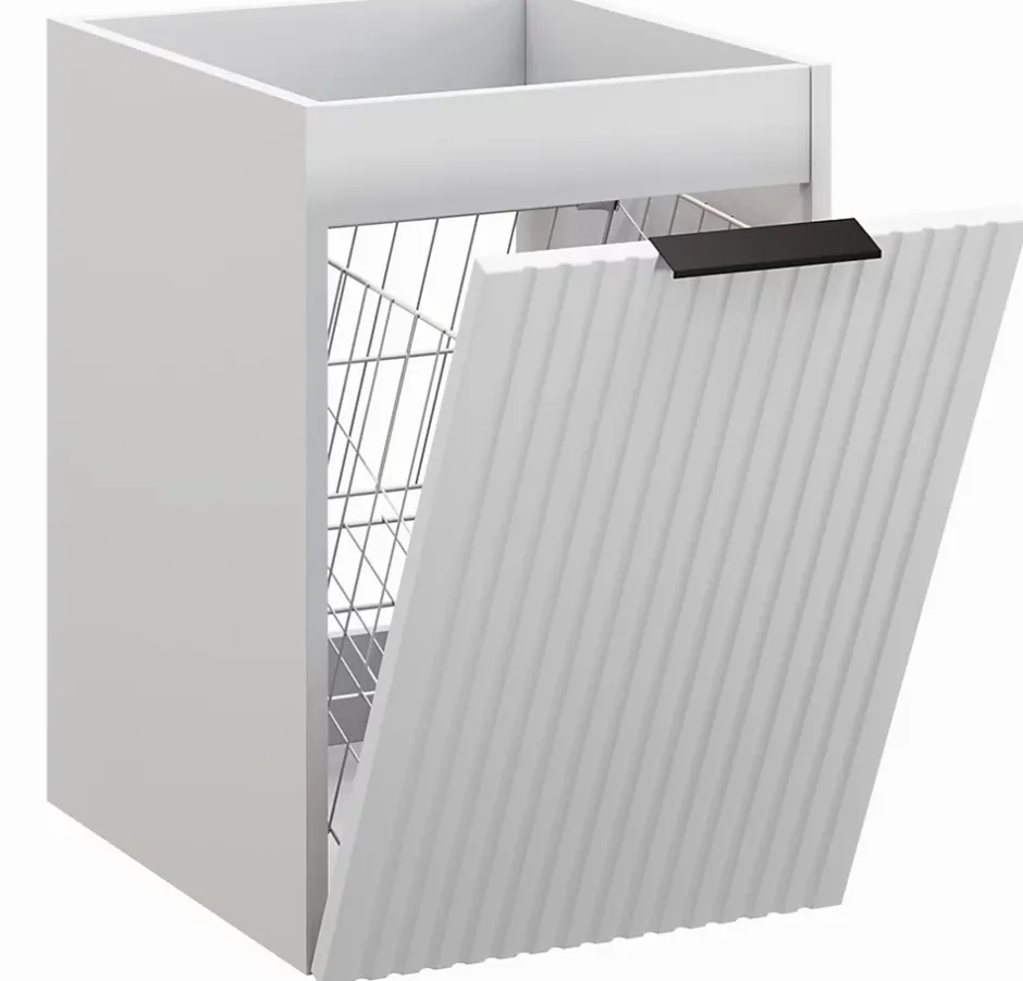 Furnidea Meuble bas de salle de bain avec panier à linge ADEL BLANC40 cm