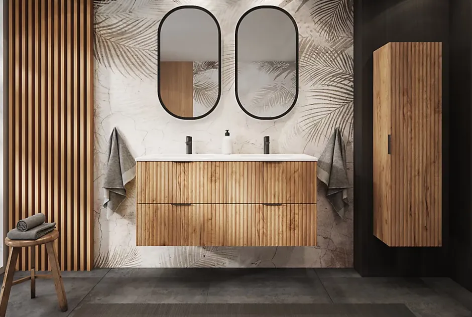 Furnidea Meuble bas de salle de bain à suspendre avec une porte FLOW CHÊNE 40 cm