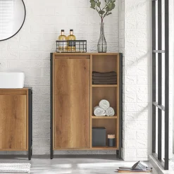 Sobuy Meuble Bas de Salle de Bain avec 3 Compartiments et 1 Panier à Linge, BZR65-PF,* Armoire De Salle De Bains