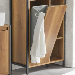 Sobuy Meuble Bas de Salle de Bain avec 3 Compartiments et 1 Panier à Linge, BZR65-PF,* Armoire De Salle De Bains