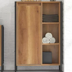 Sobuy Meuble Bas de Salle de Bain avec 3 Compartiments et 1 Panier à Linge, BZR65-PF,* Armoire De Salle De Bains