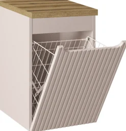 Furnidea Meuble bas de salle de bain NOVA CACHEMIRE avec panier à linge et plan CHÊNE 40 cm