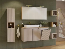 Furnidea Meuble bas de salle de bain NOVA CACHEMIRE avec panier à linge et plan CHÊNE 40 cm