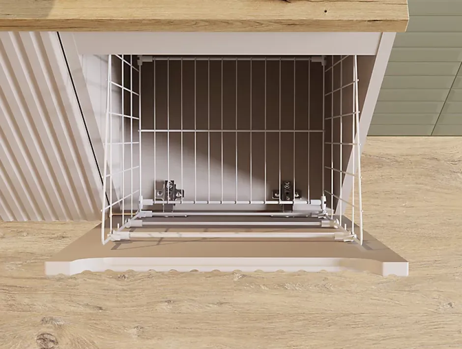 Furnidea Meuble bas de salle de bain NOVA CACHEMIRE avec panier à linge et plan CHÊNE 40 cm