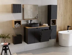 Furnidea Meuble bas de salle de bain avec panier à linge et plan NOVA NOIR 40 cm* Armoire De Salle De Bains