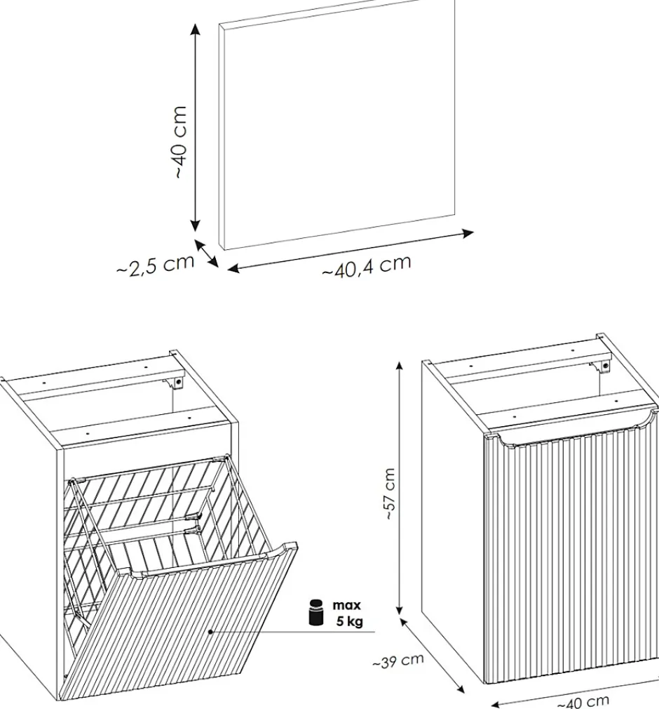Furnidea Meuble bas de salle de bain avec panier à linge et plan NOVA NOIR 40 cm* Armoire De Salle De Bains