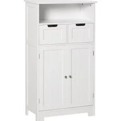 kleankin Meuble bas de salle de bain multi-rangements grande niche 2 tiroirs placard double porte avec étagère MDF blanc* Armoire De Salle De Bains