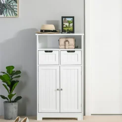 kleankin Meuble bas de salle de bain multi-rangements grande niche 2 tiroirs placard double porte avec étagère MDF blanc* Armoire De Salle De Bains