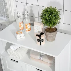 kleankin Meuble bas de salle de bain multi-rangements grande niche 2 tiroirs placard double porte avec étagère MDF blanc* Armoire De Salle De Bains