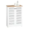 Sobuy Meuble Bas Placard de Rangement avec 2 Portes Persiennes, BZR41-W,* Meuble De Salle De Bains Faible Profondeur