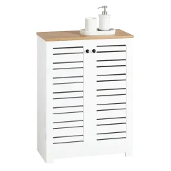 Sobuy Meuble Bas Placard de Rangement avec 2 Portes Persiennes, BZR41-W,* Meuble De Salle De Bains Faible Profondeur