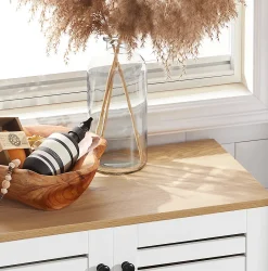 Sobuy Meuble Bas Placard de Rangement avec 2 Portes Persiennes, BZR41-W,* Meuble De Salle De Bains Faible Profondeur