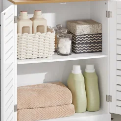 Sobuy Meuble Bas Placard de Rangement avec 2 Portes Persiennes, BZR41-W,* Meuble De Salle De Bains Faible Profondeur