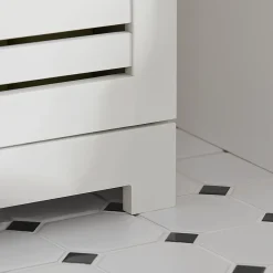 Sobuy Meuble Bas Placard de Rangement avec 2 Portes Persiennes, BZR41-W,* Meuble De Salle De Bains Faible Profondeur