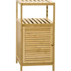kleankin Meuble bas salle de bain rangement salle de bain 1 porte 2 étagères bois bambou verni* Armoire De Salle De Bains