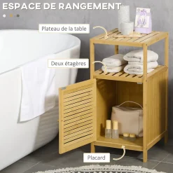 kleankin Meuble bas salle de bain rangement salle de bain 1 porte 2 étagères bois bambou verni* Armoire De Salle De Bains