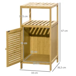 kleankin Meuble bas salle de bain rangement salle de bain 1 porte 2 étagères bois bambou verni* Armoire De Salle De Bains