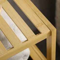 kleankin Meuble bas salle de bain rangement salle de bain 1 porte 2 étagères bois bambou verni* Armoire De Salle De Bains