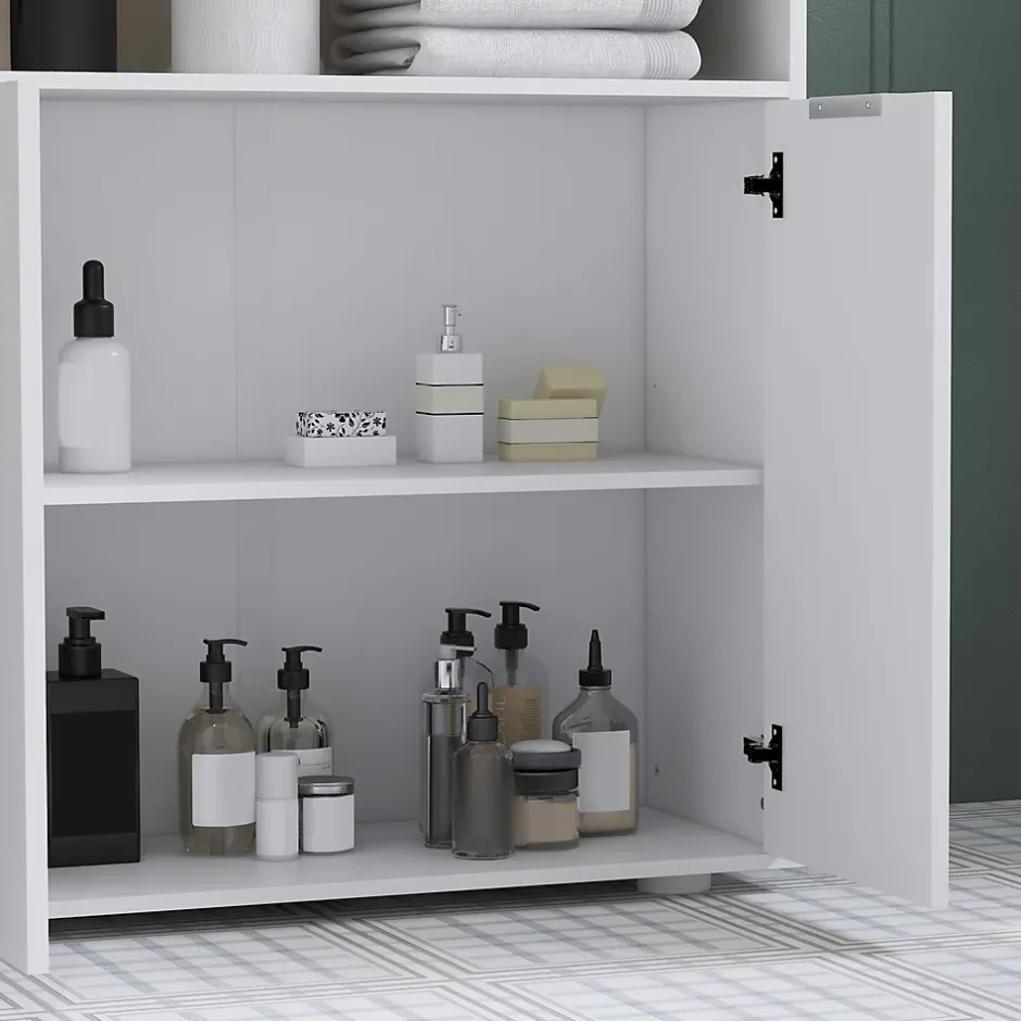 kleankin Meuble bas salle de bain - 2 portes, étagère, 2 niches - dim. 60L x 30l x 102H cm - blanc bois clair