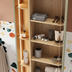 Bernstein Meuble Colonne Armoire suspendue Vert jade mat MDF 60x24x170cm (LxHxP), Charnières flexibles gauche/droite - BELDIVO* Colonne De Salle De Bains