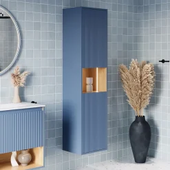 Bernstein Meuble Colonne Armoire suspendue Bleu azur mat MDF 42x170x35cm (LxHxP), Charnières flexibles gauche/droite - BELDIVO* Colonne De Salle De Bains