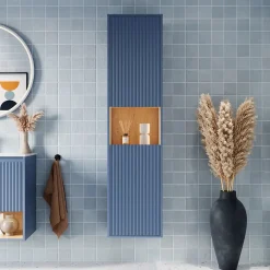 Bernstein Meuble Colonne Armoire suspendue Bleu azur mat MDF 42x170x35cm (LxHxP), Charnières flexibles gauche/droite - BELDIVO* Colonne De Salle De Bains