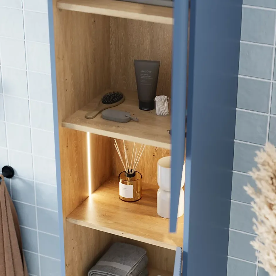Bernstein Meuble Colonne Armoire suspendue Bleu azur mat MDF 42x170x35cm (LxHxP), Charnières flexibles gauche/droite - BELDIVO* Colonne De Salle De Bains