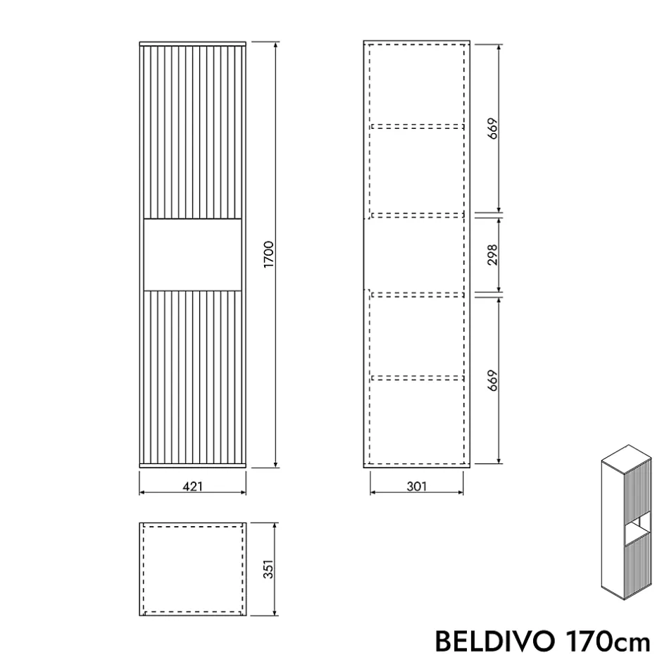 Bernstein Meuble Colonne Armoire suspendue Bleu azur mat MDF 42x170x35cm (LxHxP), Charnières flexibles gauche/droite - BELDIVO* Colonne De Salle De Bains