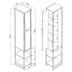 [En.Casa] Meuble colonne de salle de bain Namsskogan 160 x 24 x 30 cm effet noyer noir en.casa