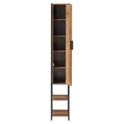 [En.Casa] Meuble colonne de salle de bain Namsskogan 160 x 24 x 30 cm effet noyer noir en.casa