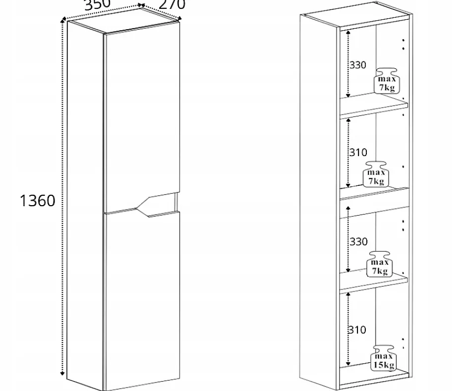 Furnidea Meuble colonne de salle de bain suspendu MODERN noir 35 x 136 cm
