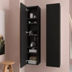 Planète Bain Meuble colonne de salle de bain H 140 cm coloris noir mat à suspendre - KARAIB