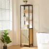 [En.Casa] Meuble colonne de salle de bain Tervola MDF bambou rotin 172 x 40 x 35 cm noir naturel en.casa* Colonne De Salle De Bains